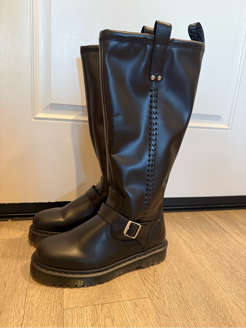 ANISTONE KNEE HIGH ORLEANS LEATHER BIKER BOOTS dr martens